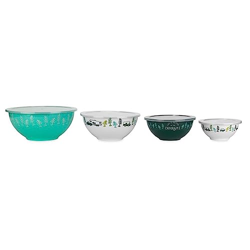 Camco Nesting Bowl Set with Lids - Features Life is Better at The Campsite Design - Camping Dishware Set Includes 4 Durabl...