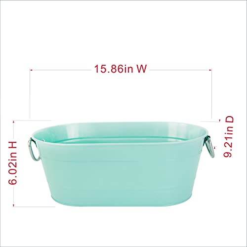 Ice Bucket Galvanized Tub, 2 Pcs 3 Gallon Oval Beverage Tub, Drink Cooler Ice Buckets for Parties, Metal Bucket with Handl...