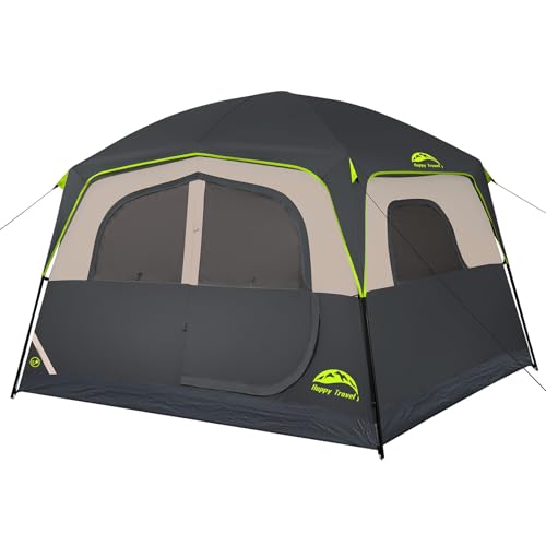 Happy Travel Tent 6 Person Tents for Camping, Waterproof Easy Setup Camping Tent with Rainfly, Portable Large Family Cabin...