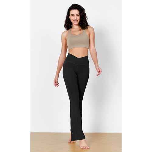 ODODOS Cloud Feeling Crossover Flared Pants with Pockets for Women, Cross Waist Bootcut Lounge Yoga Pants- 30" / 32" Inseam