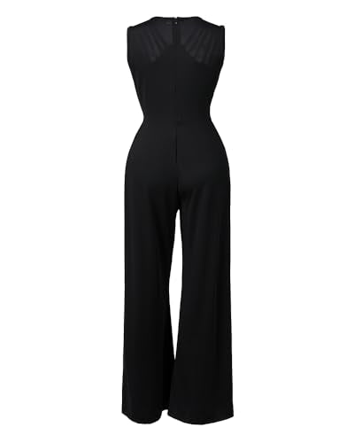 CHICME Women's One Piece Jumpsuit Rhinestone Cutout Ruched Wide Leg Jumpsuit Overall Long Pants