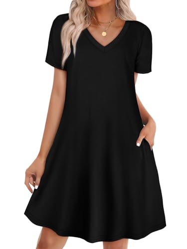 WIHOLL Dresses for Women Casual Summer Loose T Shirt Dress with Pockets Beach Vacation Outfits S-4XL