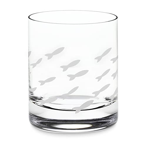 Wine Savant Old Fashion Drinking Glasses - Fish Wine Glasses for White & Red Wine, Whiskey or Water - Individually Sand Et...