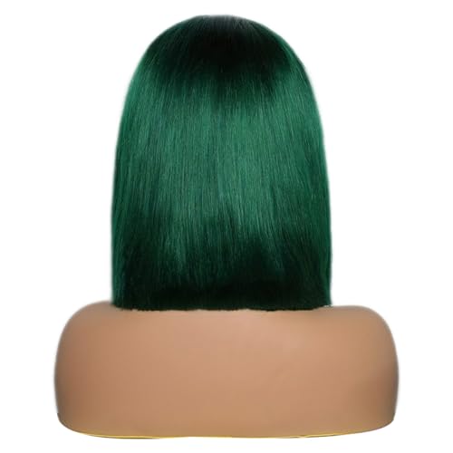 13x4 Teal Green Color Lace Front Human Hair Wigs Pre Plucked Blunt Cut Bob Style Pre Colored Green 13x4 Transparent Lace Frontal Wigs Human Hair (Turquoise, 14 inch)
