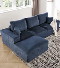 108" Modular Sectional Sofa, Compression Sofa with Deep Seat, Modular L-Shape Couch with Chaise, Upholstered Couches for Living Room Bedroom, No Assembly Required (Blue Corduroy, 108" L Shape)