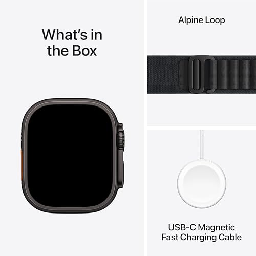 Apple Watch Ultra 3 [GPS + Cellular 49mm] Running & Multisport Smartwatch w/Rugged Titanium Case w/Black Alpine Loop - M. ...