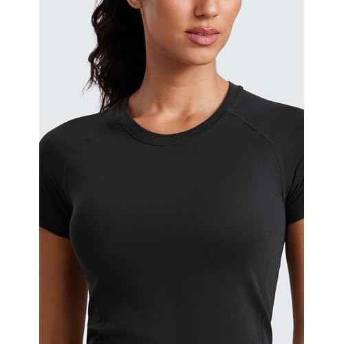 CRZ YOGA Seamless Workout Tops for Women Hip Length - Athletic Running Gym Yoga Short Sleeve Shirts Breathable Crewneck Tees