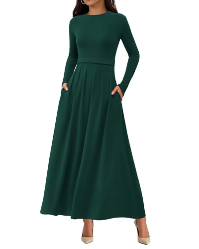 BTFBM Long Sleeve Dress for Women Spring Clothes 2026 Pockets Business Casual Pleated Fall Wedding Guest Dresses
