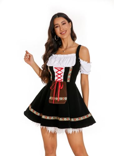 Haoviorus Oktoberfest Outfits Women Slim Fit Dirndl Dresses Traditional Oktoberfest Costumes for German Oktoberfest Halloween