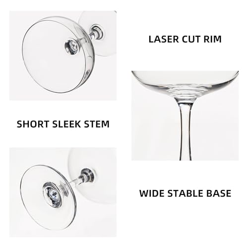 QOWOEO Small Champagne Coupe Glasses - Set of 6, 7 Oz - Clear Cut Rim Cocktail Glass with Short Stable Base, Ideal for Par...
