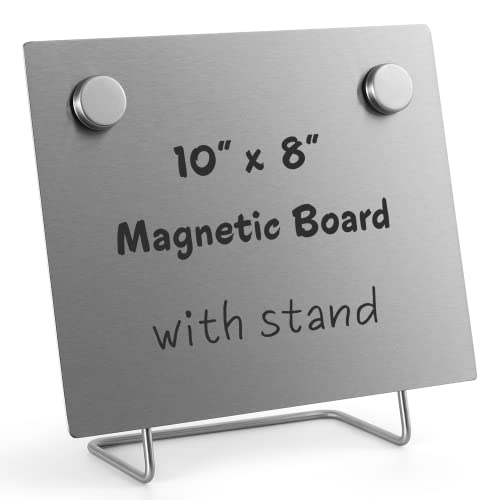 Magnetic Bulletin Board with Stand – Small Dry Erase Memo Board – Tabletop Metal Easel for Magnet Display – 10x8 Inches + ...