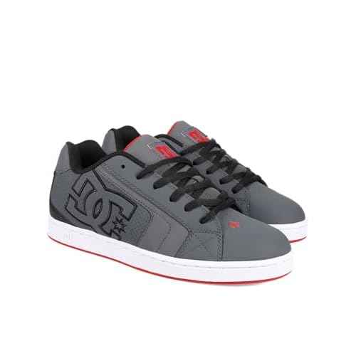 DC Men's Net Skate Shoe, Grey/Black/RED, 14