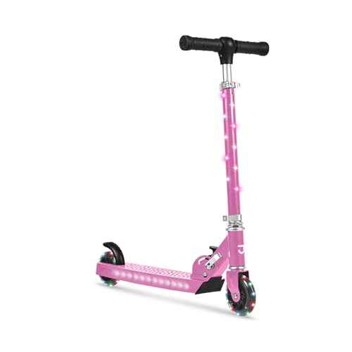 Jetson Kids 2-Wheel Light-Up Kick Scooter, LED Lights on Handlebar, Stem, Wheels & Deck, Adjustable Handlebar, Rear Brake, Easy-Folding Mechanism, Ages 5+