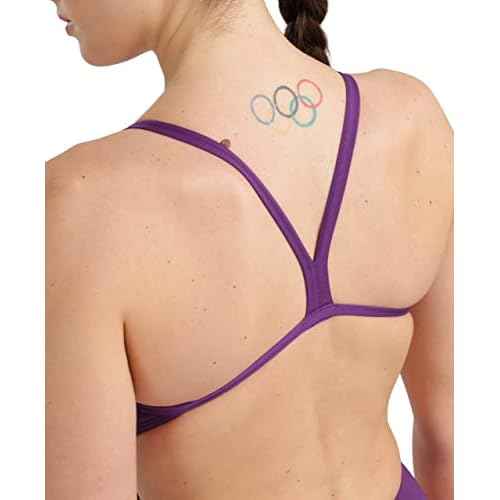 ARENA Women's Solid Team MaxLife Swimsuit Challenge Back One Piece Ladies Bathing Suit Competition Training Athletic Swimwear, Plum/White, US Size 28
