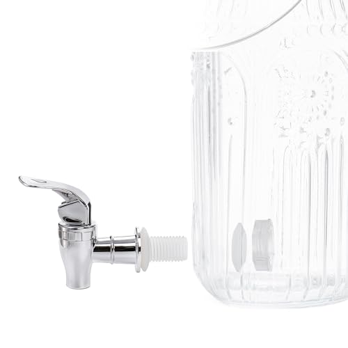 Kingrol 1 Gallon Glass Drink Dispenser with Lid and Spigot - Wide Mouth, Leak Proof Juice Pitcher- Vintage Beverage Dispen...