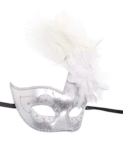 Awlsyj Women's Feather Masquerade Mask Venetian Halloween Mardi Gras Costumes Party Ball Prom Mask