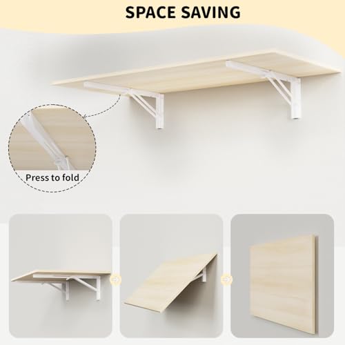 GOYLSER Wall Mounted Folding Kitchen Table Desk for Small Spaces Saving, Natural Wood Fold Down Laundry Wall Table, Wall F...