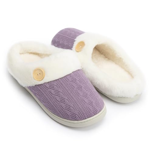 Chantomoo Womens Slipper Warm Comfy Memory Foam House Slippers Knitted Shoes Faux Fur Lined Anti-Skid Rubber Sole Bedroom ...