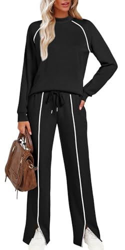 WIHOLL Lounge Sets for Women 2 Piece Fall Outfits 2025 Wide Leg Pant Matching Sets Womens Clothing