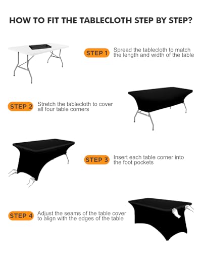Spandex Table Cover 2 Pack 6FT Black Fitted Tablecloths,Washable Wrinkle Resistant Stretch Table Cloth Rectangle for Vendo...