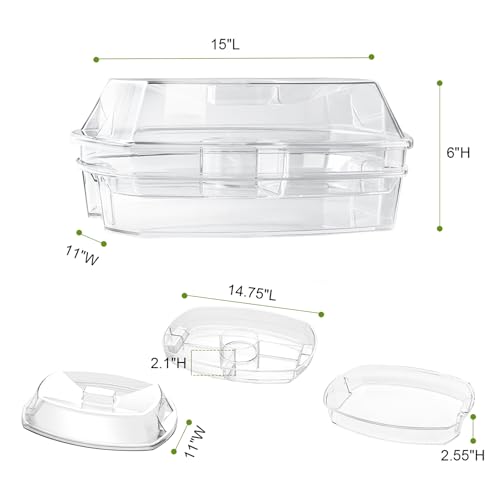 IVYHOME 3-Tier Chilled Serving Tray with Lid, 15" Fruit Ice Serving Platter with 4 Compartments, Shrimp Cocktail Serving D...