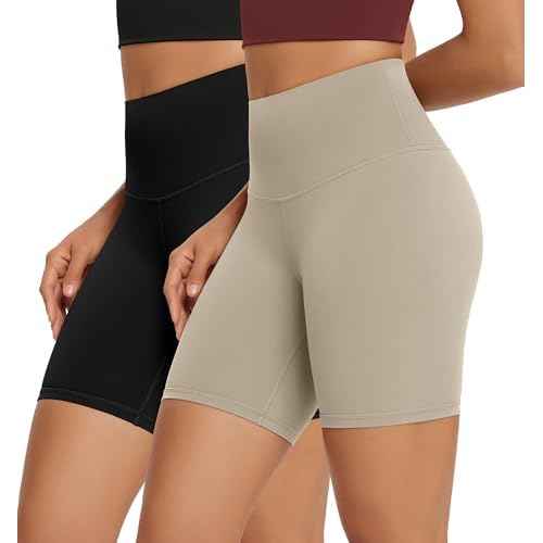ODODOS 2-Pack High Waist Workout Shorts for Women Tummy Control Workout Gym Athletic Biker Shorts-6" / 8" Inseam