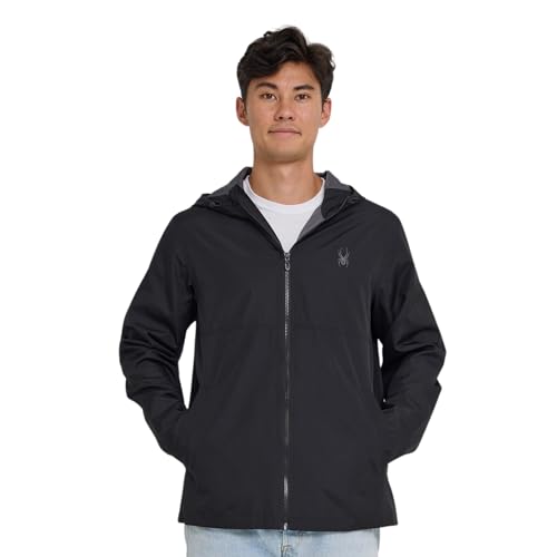 Spyder Packable Rain Jacket Men – Water Resistant Windbreaker with Hood, Lightweight Rain Coat Slicker, Travel, Golf, Fishing