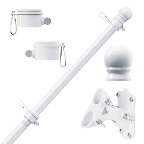 PHITRIC Flag Pole Kit, Tangle Free Spinning Stainless Steel Rustproof Flagpole for 3x5 Sports Fan Outdoor Flags for Outside House (White, 5FT, with Bracket)