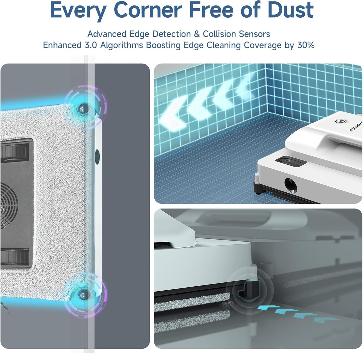 Window Cleaning Robot, Dual Nozzles with Ultrasonic Spray, 5000Pa Window Cleaner Robot with Edge Detection, 3 Intelligent Path Planning, Anti-Slipping System