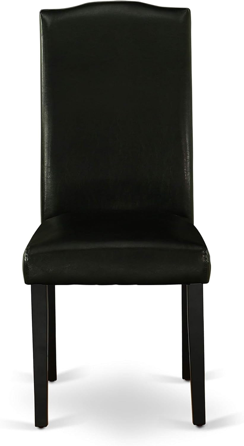 DUEN7-BLK-69 7 Piece Dining Table Set Consist of a Rectangle Kitchen Table and 6 Black Faux Leather Parson Dining Chairs, 36X60 Inch, Black