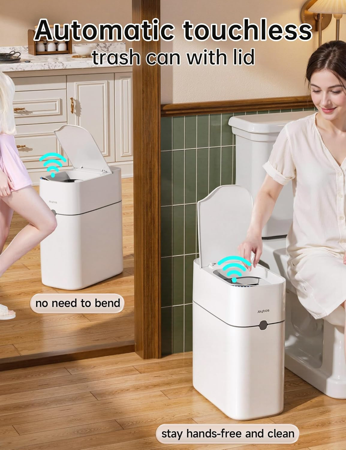 Touchless Automatic Bathroom Trash Can with Lid - 3 Gallon Slim Motion Sensor Garbage Can for Bedroom, Kitchen, Office - White (6" W X 11" L X 13" H)