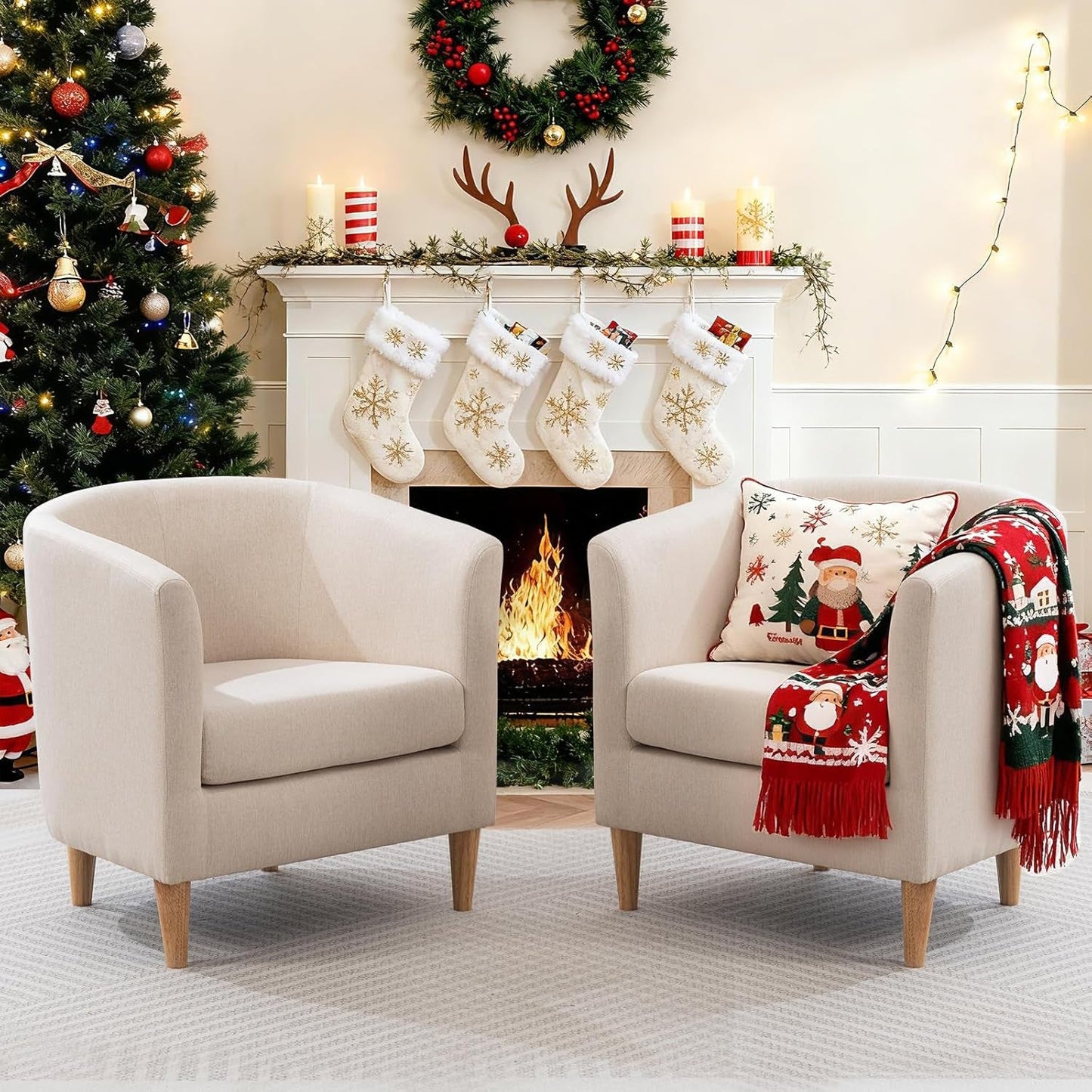 Accent Barrel Chairs Set of 2, Modern Comfy Living Room Chairs with Armrest Small Reading Chair with Cozy Soft Padded for Bedroom Reception Room Cafe, Begie