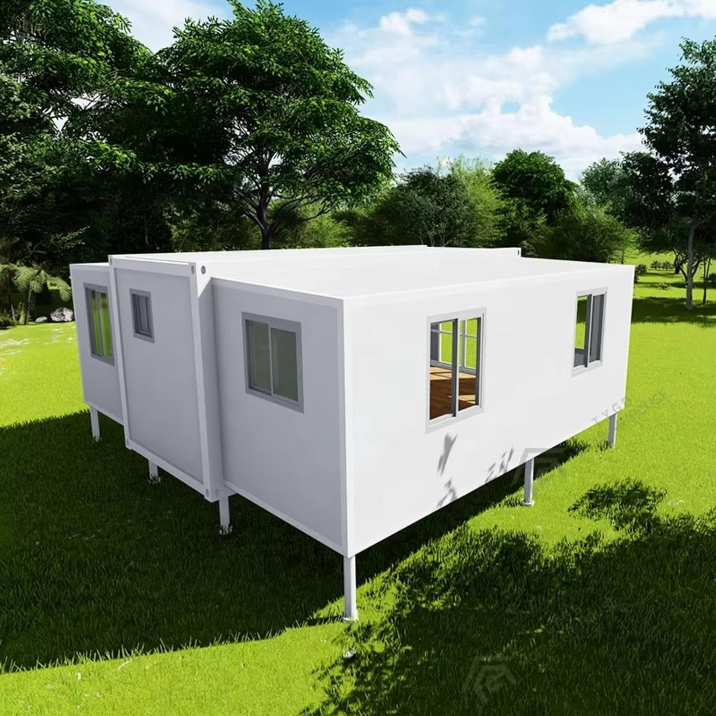 Prefab Tiny Home for Sale, Container House, Tiny House to Live in for Adults, Portable Modular Tiny Home with 2 Bedrooms 1 Full Bathroom & Kitchen, Prefabricated Expandable Mobile Tiny Homes for Sale