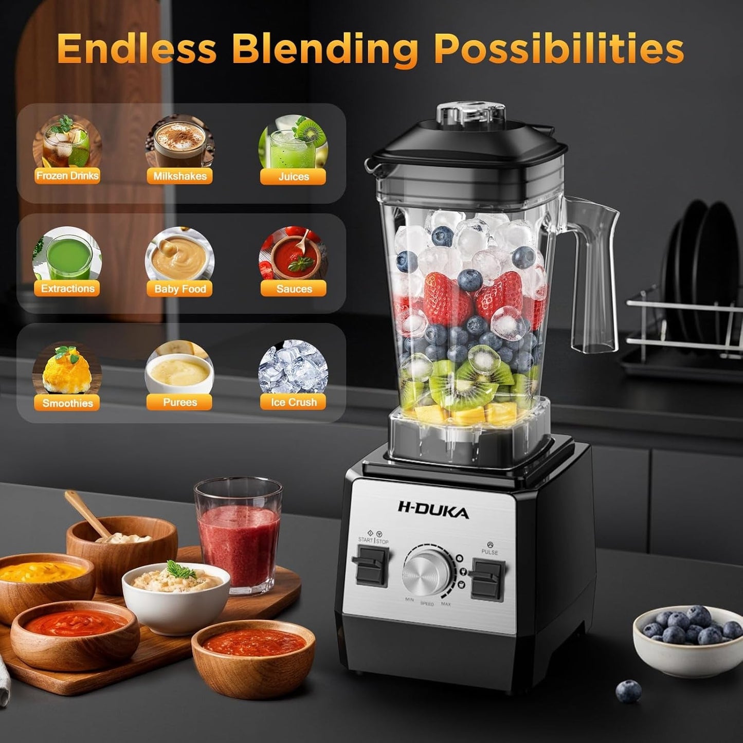 Blender for Smoothies with 64 Oz Capacity, Blenders for Kitchen with Bpa-Free Container, Smoothie Blender for Ice Crushing, Frozen Drink, Baby Food, Sauces, Dishwasher Safe