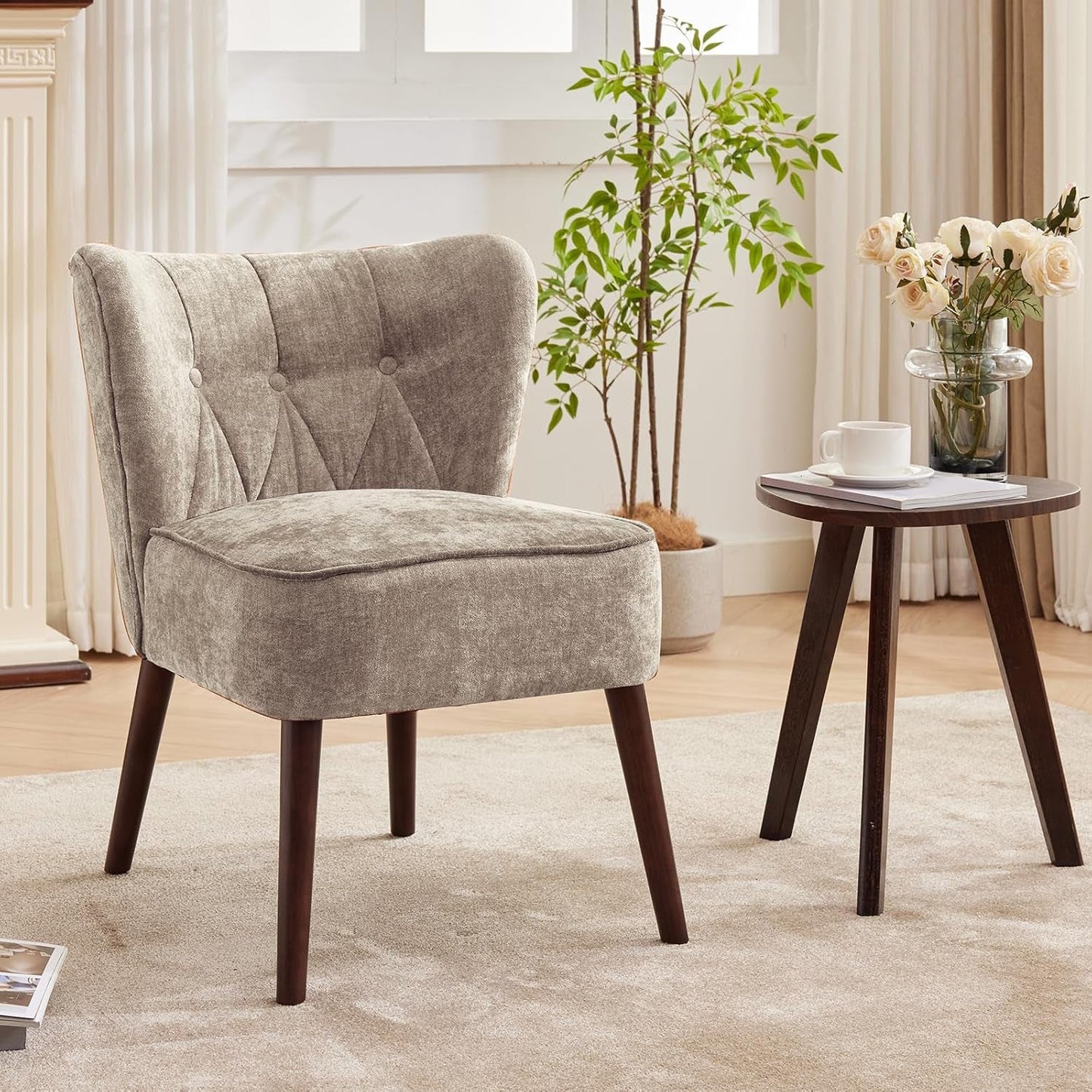 Accent Chairs for Living Room, Mid-Century Wooden Fabric Living Room Chairs, Side Chairs for Living Room, Bedroom, Reading Nook