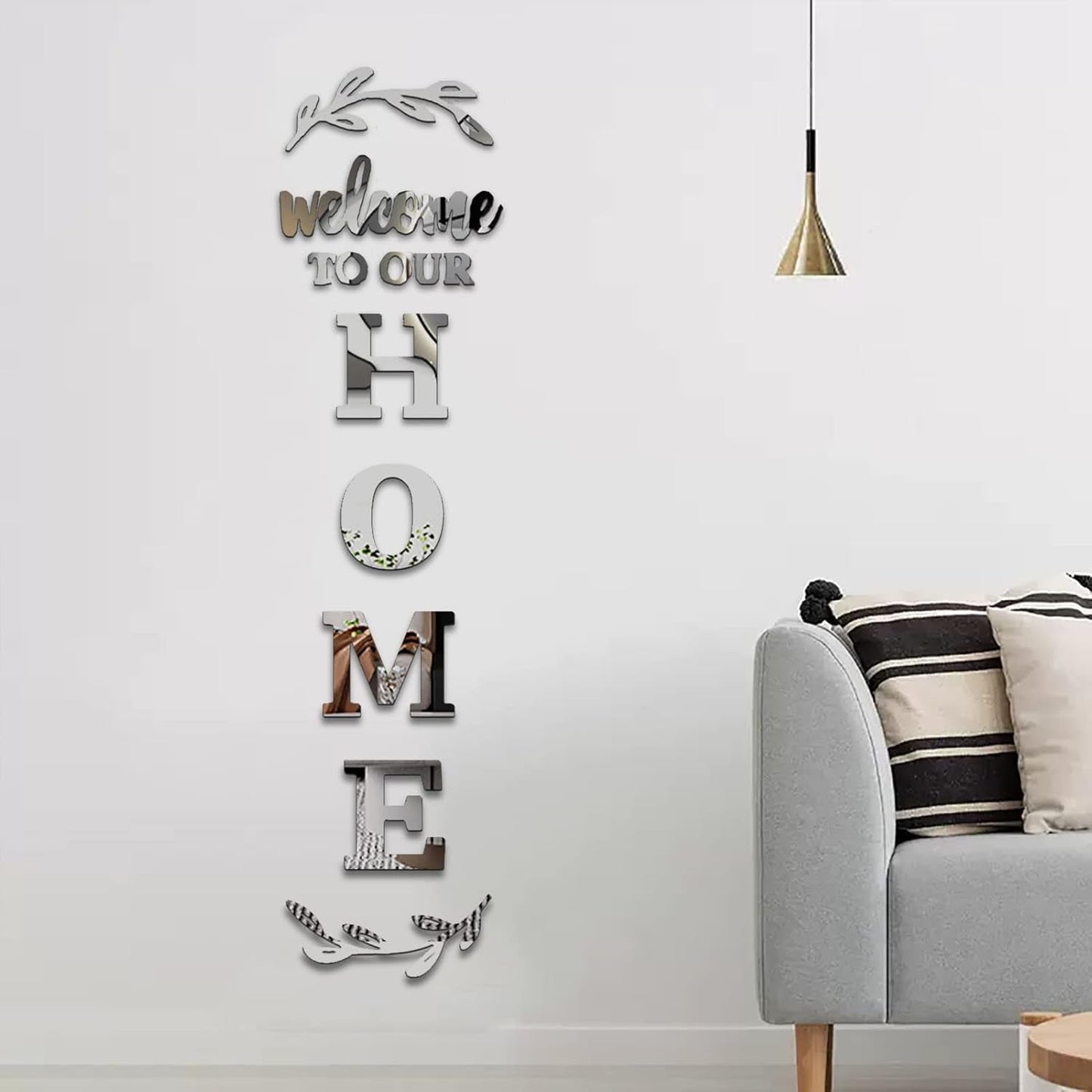 Home Wall Decor Welcome to Our Home Letter Signs - Acrylic Mirror Stickers for Living Room Bedroom Decor - Wall Decorations