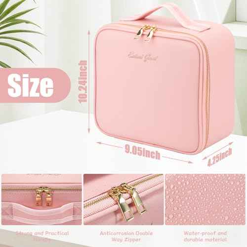 Makeup Travel Train Case with Mirror LED Light 3 Adjustable Brightness Large Cosmetic Bag Portable Storage Adjustable Partition Waterproof Makeup Brushes Make up Jewelry Gift for Women