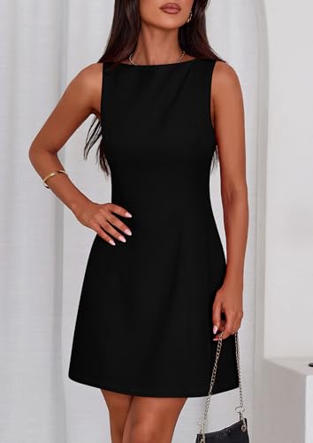PRETTYGARDEN Womens Formal Short Dresses 2026 Summer Sleeveless Boat Neck A Line Elegant Mini Cocktail Party Dress
