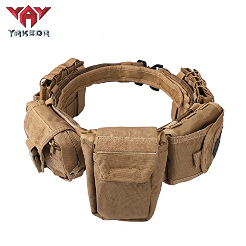 YAKEDA Tactical Battle Belts for Men- Quick Release Trigger Airsoft Belt Heavy Duty Belts with Pouches 7 PCS