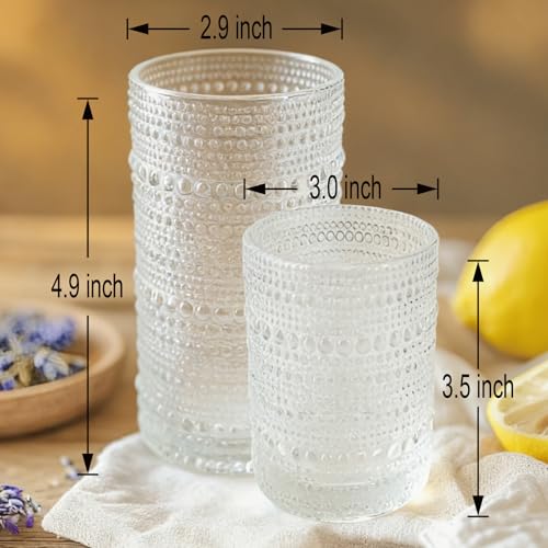 JYlanglin Hobnail Drinking Glasses Set of 8，Includes 12-ounce beer glasses and 10-ounce cocktail glasses.Kitchen Water Gla...