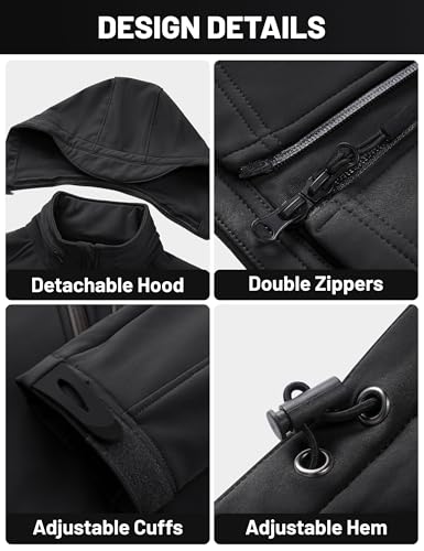 TACVASEN Men's Rain Jacket Tactical Military Hoodie Waterproof Windbreaker Softshell Winter Fleece Coats Hiking Outdoor