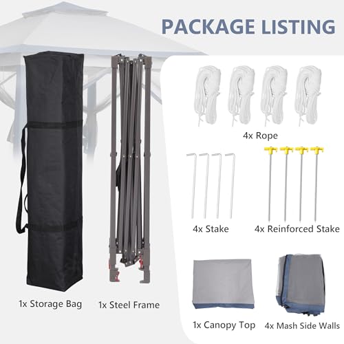 GDY 11x11 Pop Up Canopy Tent, Outdoor Canopy with Netting, Outdoor Gazebo for Backyard, Tent with Wheeled Cover Bag, Blue.