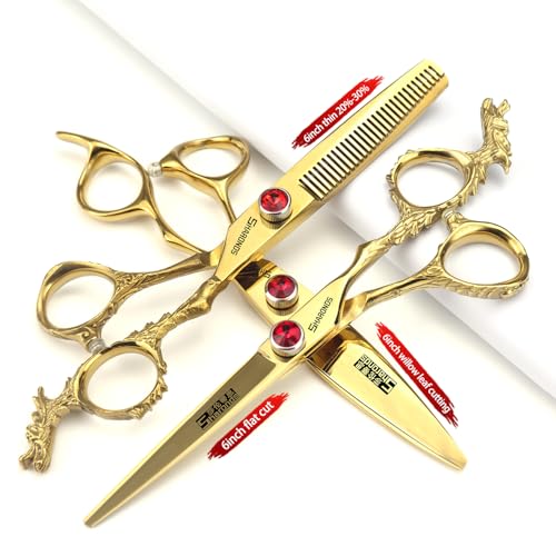 Sharonds 6/7 inch Professional Hair Cutting Scissors Set Hair Cutting Scissors Thinning Teeth Shears Set,Sliver Scissors,Barber,Salon,Hairdressing Scissors Kit,Japanese 440C Scissors (6-inch 3pc-B)