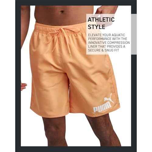 PUMA Men's Bathing Suit - Quick Dry Swimsuit Trunks with Mesh Compression Liner - 8" Inseam Swimwear (S-XL)