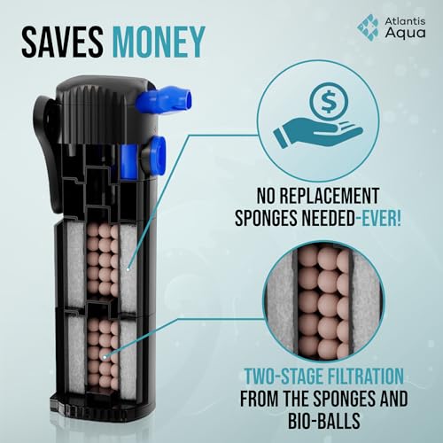 20 Gallon Fish Tank Filter up to 55 Gallons | Quiet Fish Tank Filter | Crystal Clear Water | Turtle Tank Filter | Submersi...