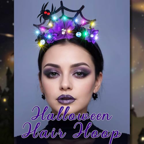 Uranian Light Up Halloween Headband LED Spider Web Headwear Spider Hairband Glowing Flower Party Hair Accessories for Women