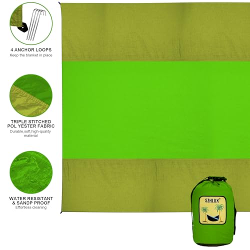 SZHLUX Beach Blanket,108" X 84" 1-5 Adults Extra Large Beach Mat, Big & Compact Sand Free Mat Quick Drying for Travel Camp...