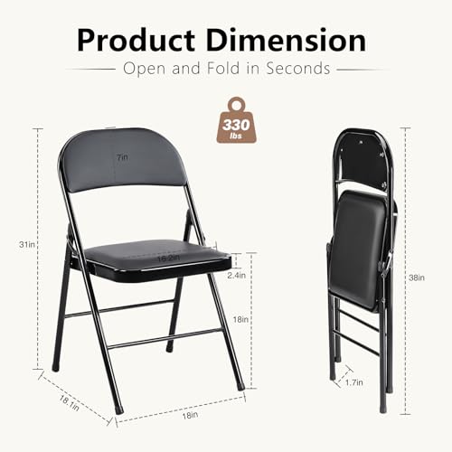 DUMOS 2 Pack Leather Padded Folding Chair, Indoor Outdoor Portable Stackable Commercial Seat with Steel Frame, Capacity fo...