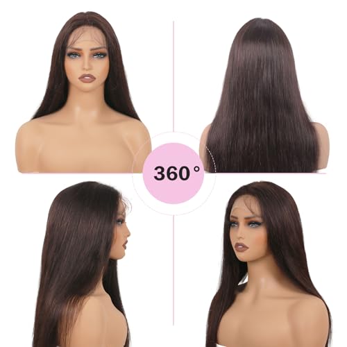 13X4 Straight Lace Front Wig Human Hair 18 Inch - 180% Density Pre Plucked with Baby Hair, Natural Dark Brown Glueless Layered Wig for Black Women