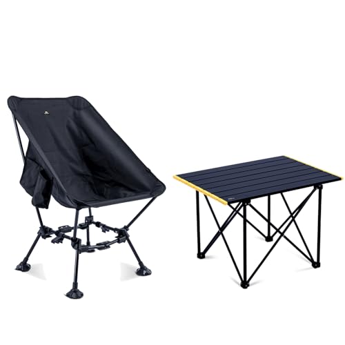iClimb 1 Ultralight Folding Table and 1 Light Two-Heights Compact Anti-Sinking Chair Bundle, Ultralight Compact for Adults...